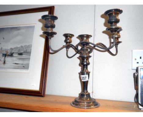 A silver plated 5 piece 4 arm candelabra