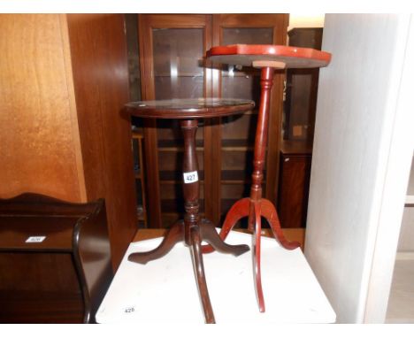 A darkwood stained tripod side table, height 47cm, diameter 30cm, approx. &amp; 1 other