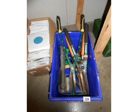 A quantity of garden tools including shears, secateurs etc.