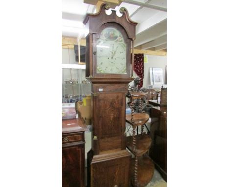A Victorian 8 day shell inlaid Grandfather clock with painted dial by Chas Wetherell, Dudley, complete with weights and pendu