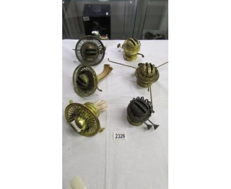 6 brass oil lamp burners including 3 with galleries.