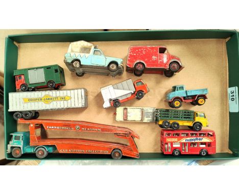 A selection of vintage diecast vehicles including a Lesney vehicle carrier, Corgi Wall's Ice cream van etc 