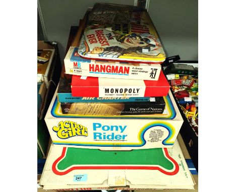 A Merit childs snooker and billiards game; a 'Palitoy' Pony rider game and other vintage games, original boxes (not guarantee