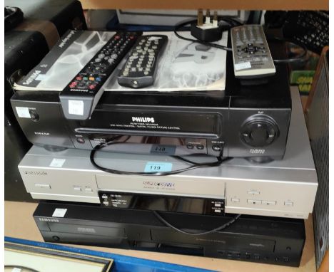 Three video/DVD recorders, with handsets:&nbsp; Phillips VR200-5; Panasonic NV-HV61 &amp; Samsung VR-475M 