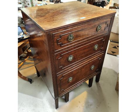 A Georgian mahogany commode cabinet with hinged lid, 3 false drawer fascias and pull out lower section with original bowl and