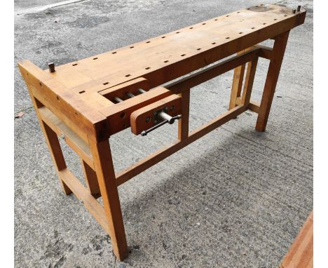A Danish tool / work bench with integral clamps, 162 x 76cm max. 