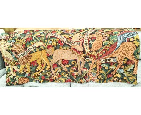 A velvet fabric panel depicting George &amp; The Dragon; a Medieval style tapestry wall hanging 