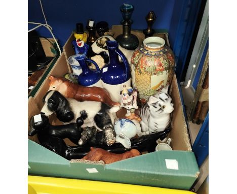 Two Melba china dogs; other animals; a Murano clown; decorative china and glassware 