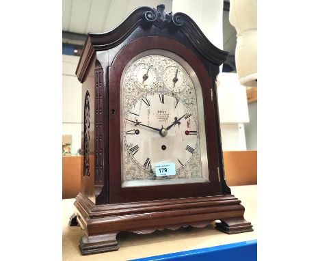 A 19th century mahogany cased bracket clock by Dent, named on silvered dial 'by Royal Warrant 34 Cockspur Street, London No.3