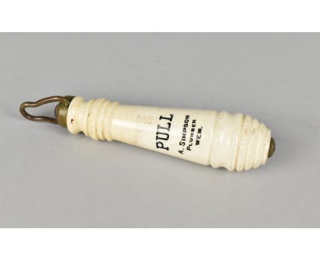 A Late Victorian/Edwardian White Ceramic WC "Pull" Handle, Inscribed 'A. Simpson, Plumber, Wem', 12cm High 