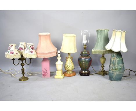 A Collection of Eight Various Metal, Ceramic and Onyx Table Lamps 