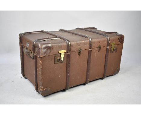 A Vintage Canvas and Wooden Travelling Trunk, 85cm wide 