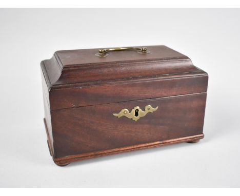 A 19th Century Mahogany Two Division Tea Caddy with Centre Section for Tea Bowl, Brass Escutcheons and Carrying Handle, Sarco
