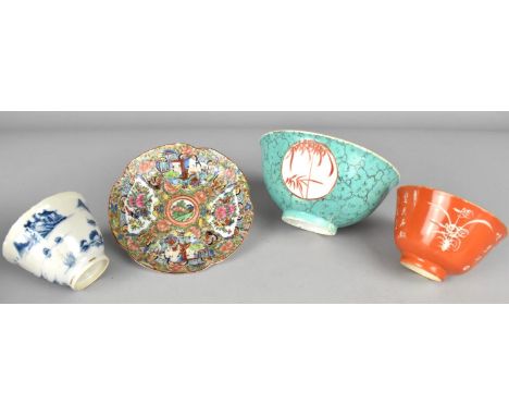 A Collection of Various Chinese Qing and Later Porcelain to Comprise Blue and White Tea Bowl, Blue Marbled Ground Bowl with S