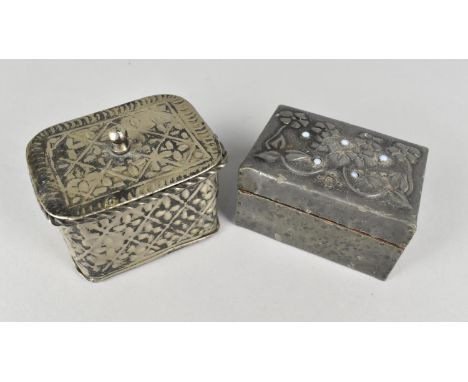 A Silver Plated Spice Box or Tea Caddy, Together with a Metal Covered Trinket Box, the Hinged Lid Decorated in Relief with Fl