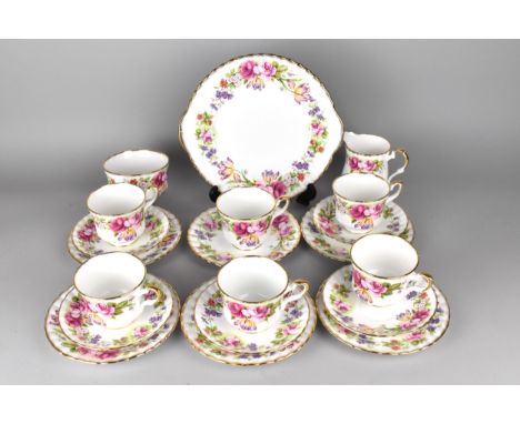 A Royal Stafford Elegance Tea Set to Comprise Six Cups, Five Saucers, Six Side Plates, Cake Plate, Milk Jug and a Sugar Bowl 