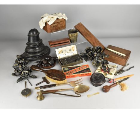 A Collection of Various and Later Sundries to Comprise Ebonised Wall Sconce, Rolls Razor, Horn Beaker etc 