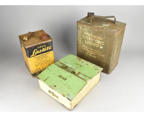 Two Vintage Oil Cans and a Vintage Shoe Cleaning Box 