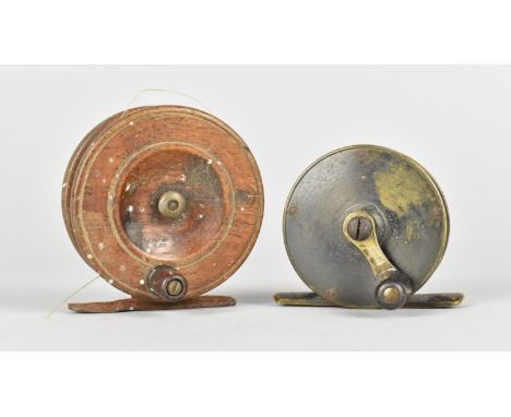 Two Vintage Fly Fishing Reels, A Brass Example by Hardy of Alnwick, the Other in Wood 