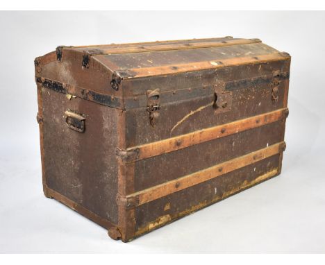 A Vintage Dome Topped Travelling Trunk, 84cm wide 