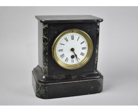 A Late Victorian/Edwardian French Black Slate and Marble Mantel Clock, 21cm High 