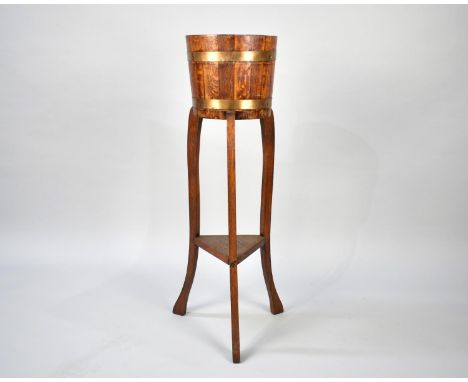 A Mid 20th Century Coopered Oak Plant Stand on Tripod Support, 26cm Diameter and 91cm High 