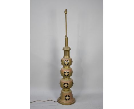 A Moroccan Copper and Brass Rise and Fall Electric Floor Lamp 