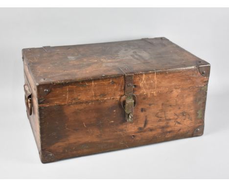A Vintage Wooden Toolbox or Ammunition Box with Metal Carry Handles, 48cm Wide 