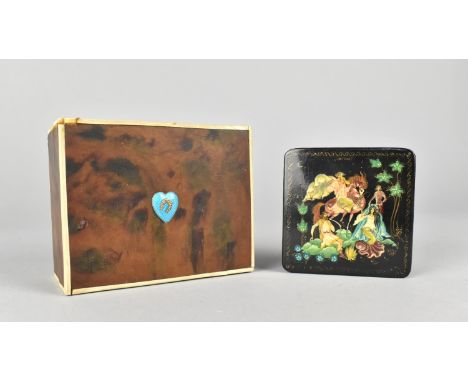 A Decorated Russian Lacquered Box, The Signed Lid Decorated with Figures and Violinist on Horse Together with a Tortoiseshell