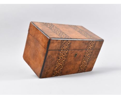 A 19th Century Burr Walnut Two Division Tea Caddy with Banded Inlay, 23cm Wide 