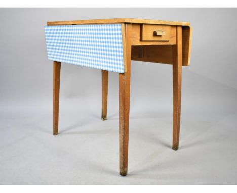 A Vintage Formica Topped Gingham Pattern Drop Leaf Kitchen Table with End Drawer, 76cm wide 