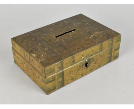 A Vintage Tinplate Money Box in the form of a Dome Top Strong Box, 12cm Wide