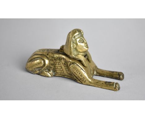 A Souvenir Brass Novelty Desktop Inkwell in the Form of the Egyptian Sphinx, 14cm Long 