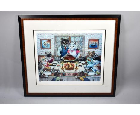 A Framed Limited Print of Cats and Mice Sharing Christmas Lunch, 51x41cm 