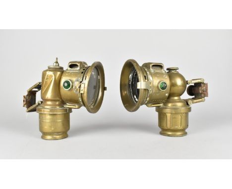 Two Vintage Brass Motorcycle Lamps 
