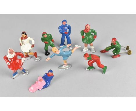 A Collection of Vintage Cold Painted Metal Winter Sports Figures, Skiers and Skaters