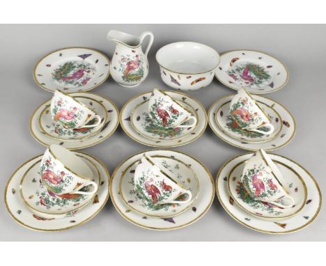 A Continental Porcelain Tea Set Decorated with Exotic Bird and Bugs to Comprise Six Cups, Saucers, Eight Side Plates, Milk Ju