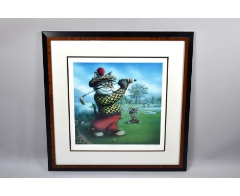 A Framed Limited Print of Cat and Mouse Playing Golf, Subject 40.5cm Square 