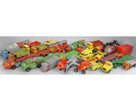 Collection of Matchbox die cast toy vehicles to include Leyland Tippers, Scammell Contractor, Scammell, Racing Car Transporte