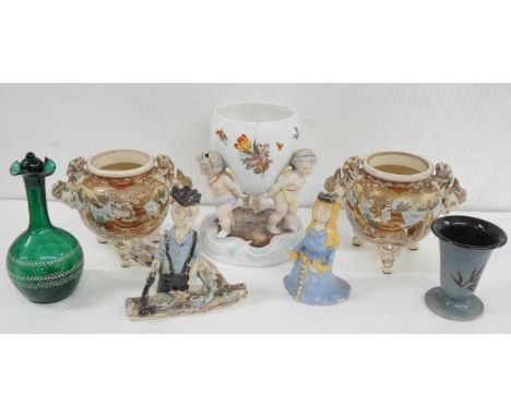 A collection of pottery and glass, including a Sitzendorf cherub centrepiece (a/f), a Beswick 'Title Deeds' character jug, an
