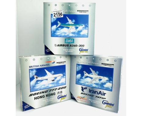 3x Gemini 1:400 Airliners - To Include: BWIA A340-300, Iran Air 747 SP, BA 777-200 - Boxed, P&amp;P Group 2 (£18+VAT for the 