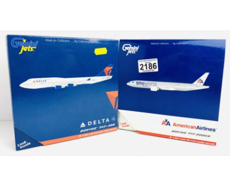 2x Gemini Jets 1:400 Airliners - To Include: AA 777, Delta 747 - Boxed, P&amp;P Group 2 (£18+VAT for the first lot and £3+VAT