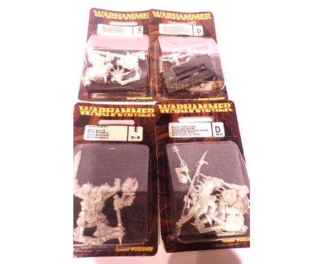 Four Warhammer metal figurines, Orc Boss, Borgut Facebeater, Warboss on Wolf, Saurus Temple Guard. P&amp;P Group 1 (£14+VAT f