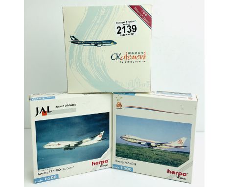 3x Herpa 1:500 Airliners - To Include: Cathay Pacific 747, Cargolux 747-400F, Japan Airlines 747-400 - Boxed, P&amp;P Group 2