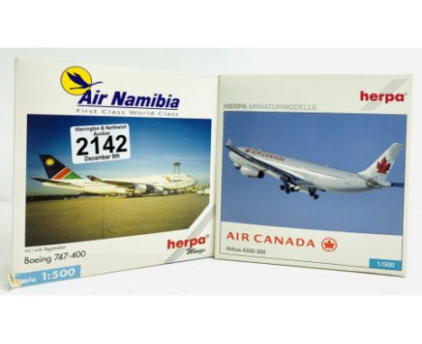 2x Herpa Wings 1:500 Airliners - To Include: Air Namibia 747 400, Air Canada A330 300 - Boxed, P&amp;P Group 2 (£18+VAT for t