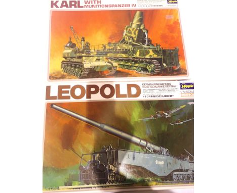 Two Hasegawa 1/72 scale military kits, Leopold railway gun and Karl with Munitionspanzer IV. P&amp;P Group 2 (£18+VAT for the