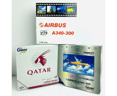 3x Gemini 1:400 Airliners - To Include: Airbix A340. Air Jamaica A340, Qatar A340 - Boxed, P&amp;P Group 2 (£18+VAT for the f