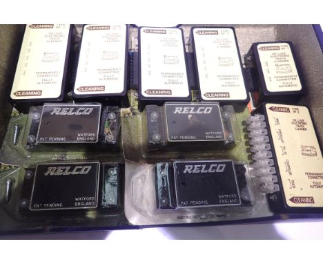 Four Relco track cleaners, five Gaugemaster H.F.2 deluxe track cleaners, one Gaugemaster HF1 deluxe track cleaner. P&amp;P Gr