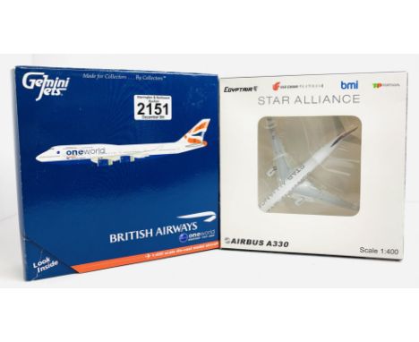 2x Gemini / JC Wings 1:400 Airliners - To Include: BA One World 747-400, Star Alliance Egypt Air A330-243 - Boxed, P&amp;P Gr