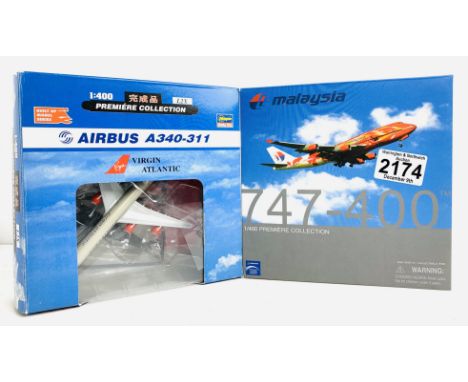 2x Dragon Wings / Hasegawa 1:400 Airliners - To Include: Malaysia 747-400, Virgin A340-311 - Boxed, P&amp;P Group 2 (£18+VAT 